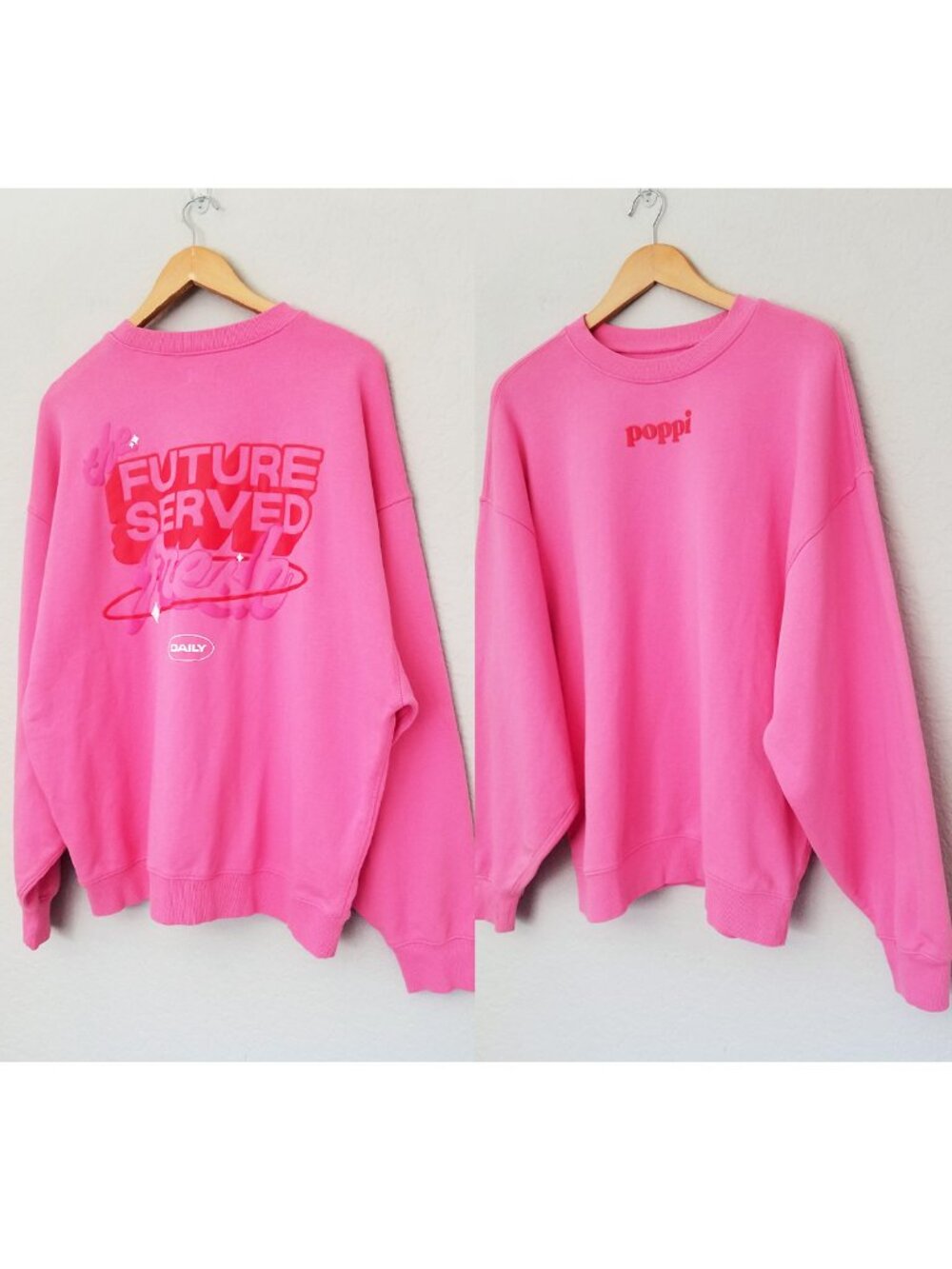 Poppi Future Served Fresh Pink Crewneck Sweatshirt Birthday Suit Oversized M - Picture 16 of 16